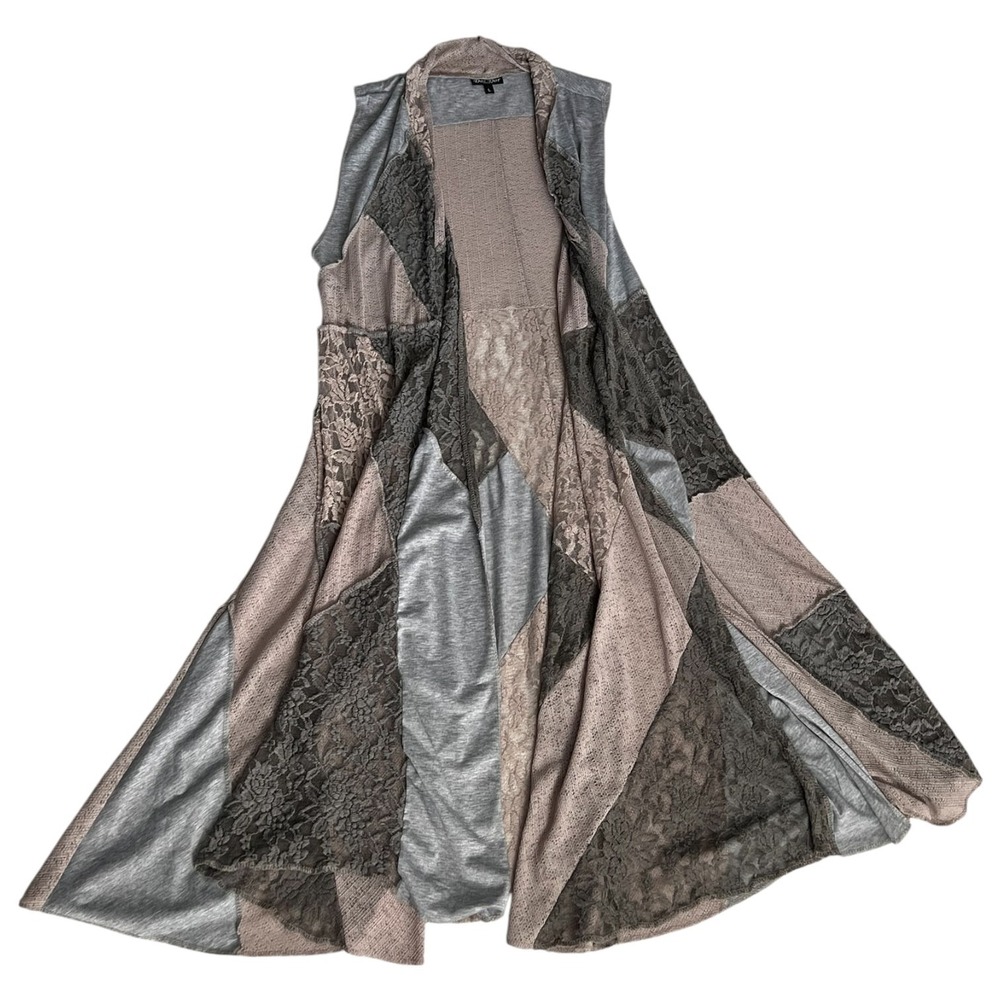 Dor Dor Couture Boho Patchwork Lace Duster Vest Open Front Long Layering‎ Large - Picture 12 of 12
